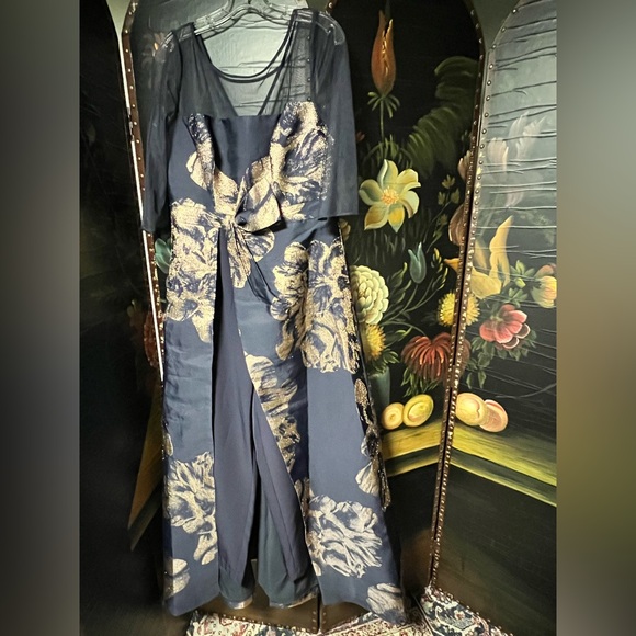 Kay Unger New York Floral Jacquard Jumpsuit, sz 14 - Picture 8 of 17